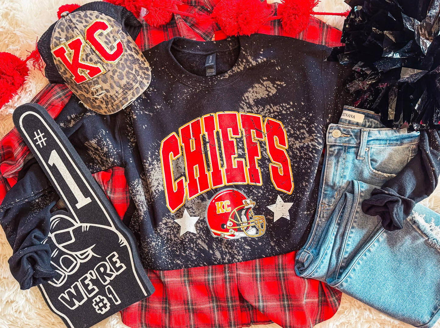 CHIEFS STARS BLEACHED SWEATSHIRT (BLACK)