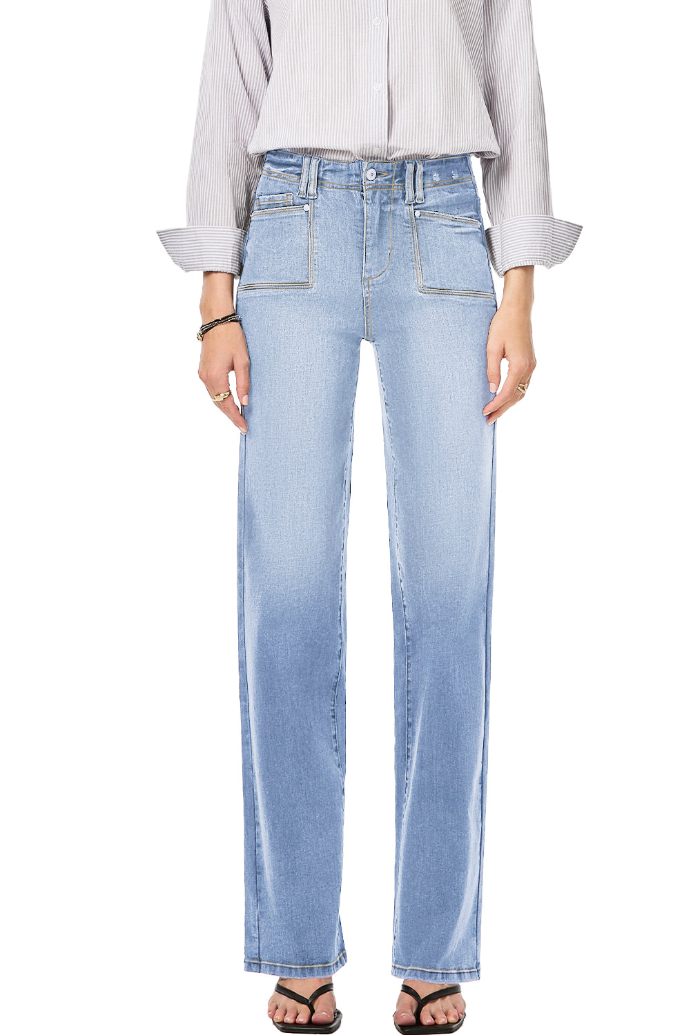 Beau Blue Loose Straight Leg Cropped High Waist Jeans