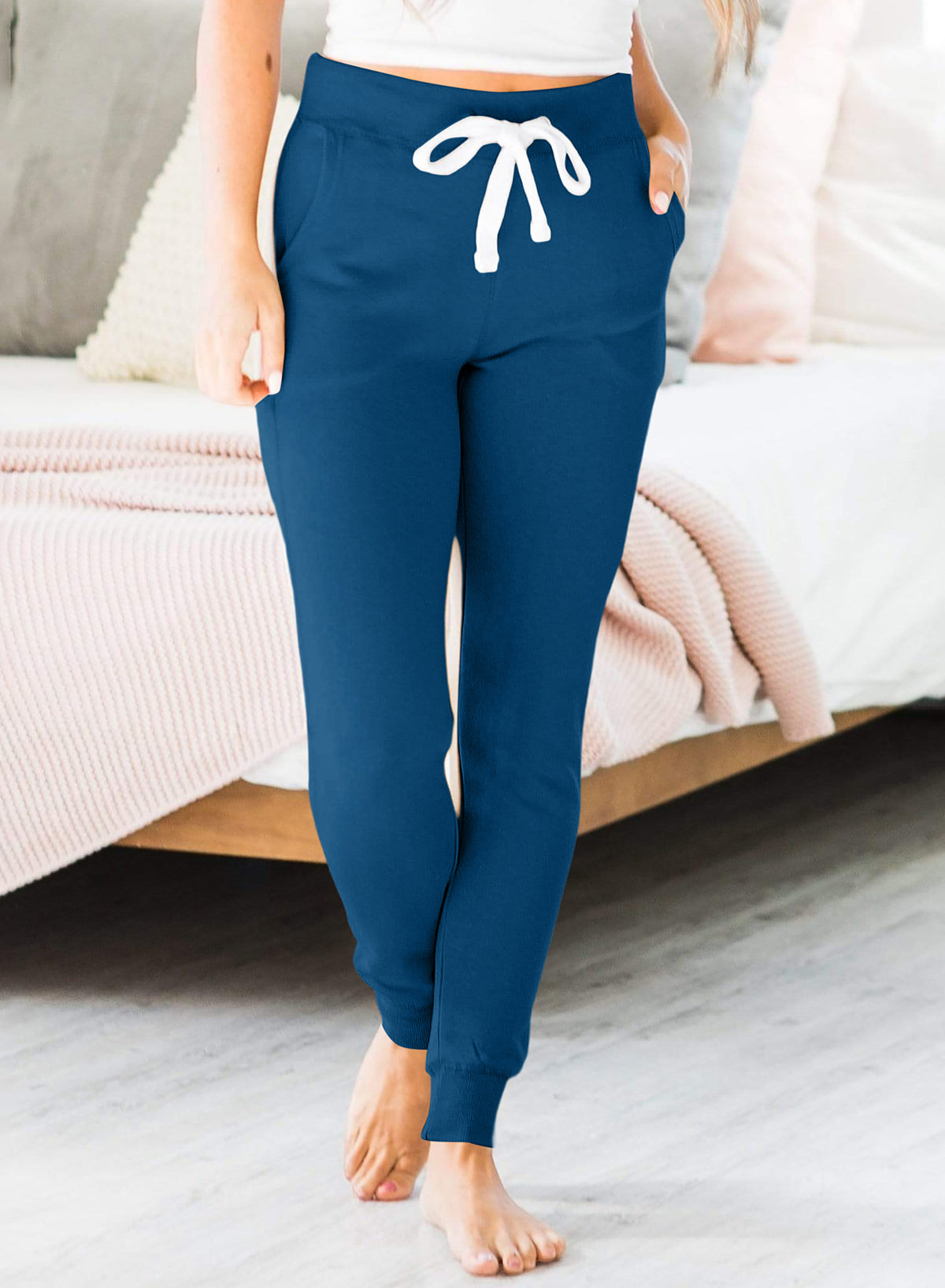 Sail Blue Drawstring Elastic Waistband Pocketed Joggers