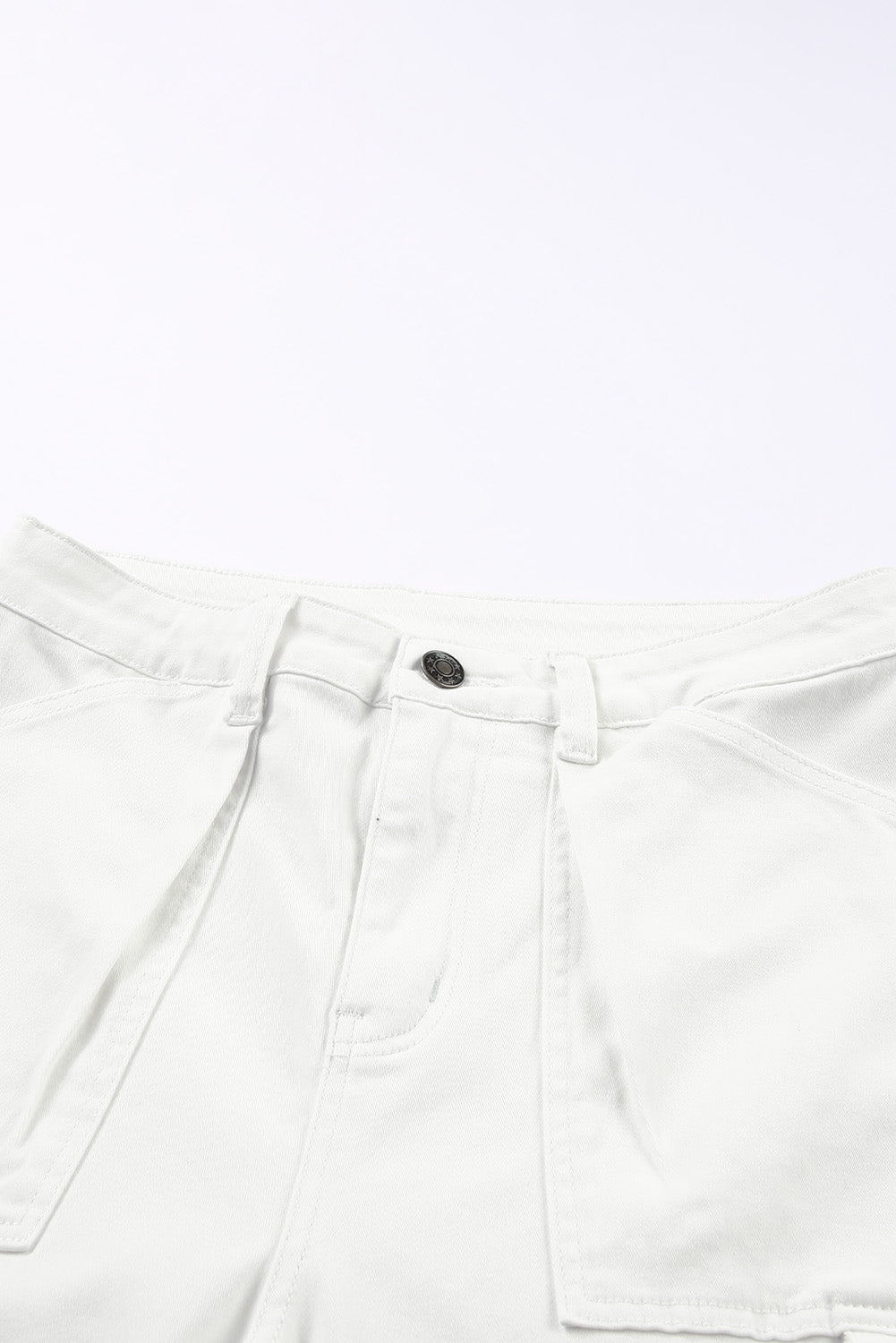 White High Waist Straight Leg Cargo Pants with Pockets
