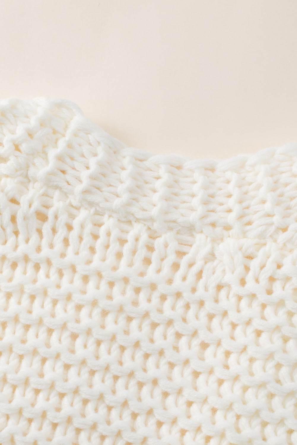 White Chunky Oversize Knit Drop Shoulder Puff Sleeve Cardigan
