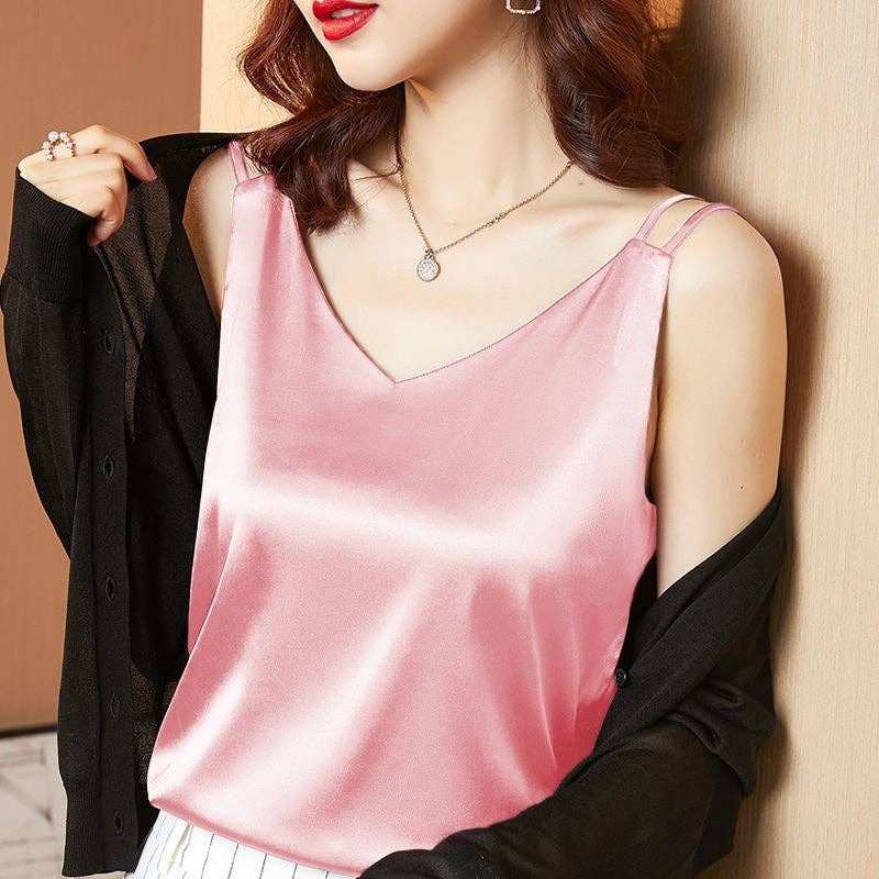 Solid Color Satin Basic V-Neck Camisole