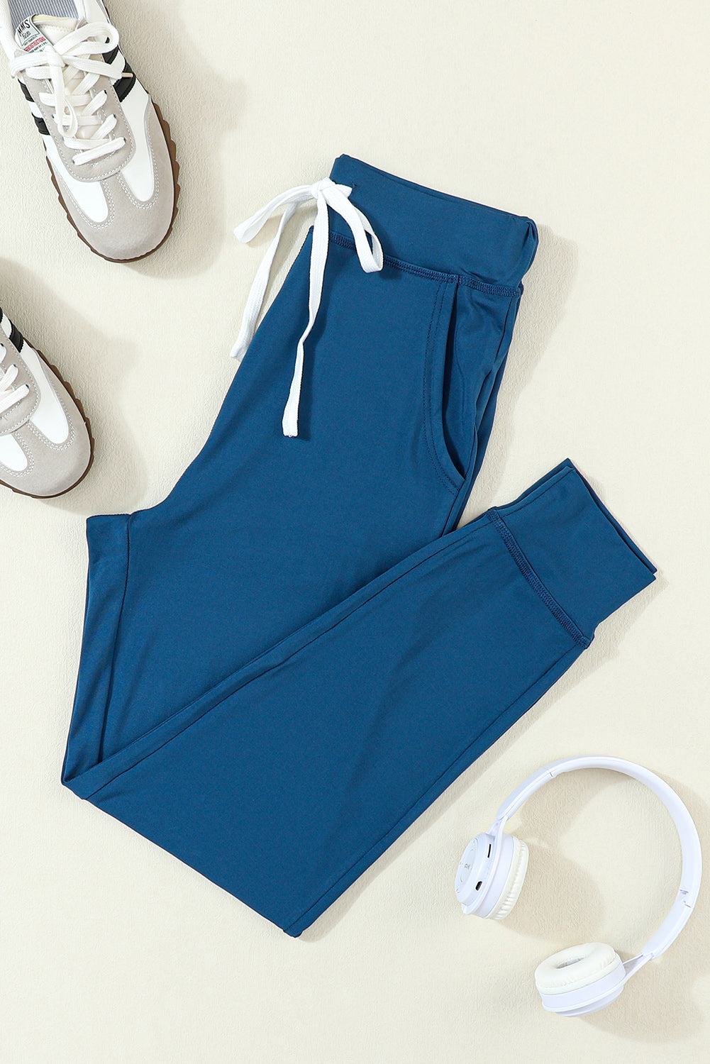 Sail Blue Drawstring Elastic Waistband Pocketed Joggers