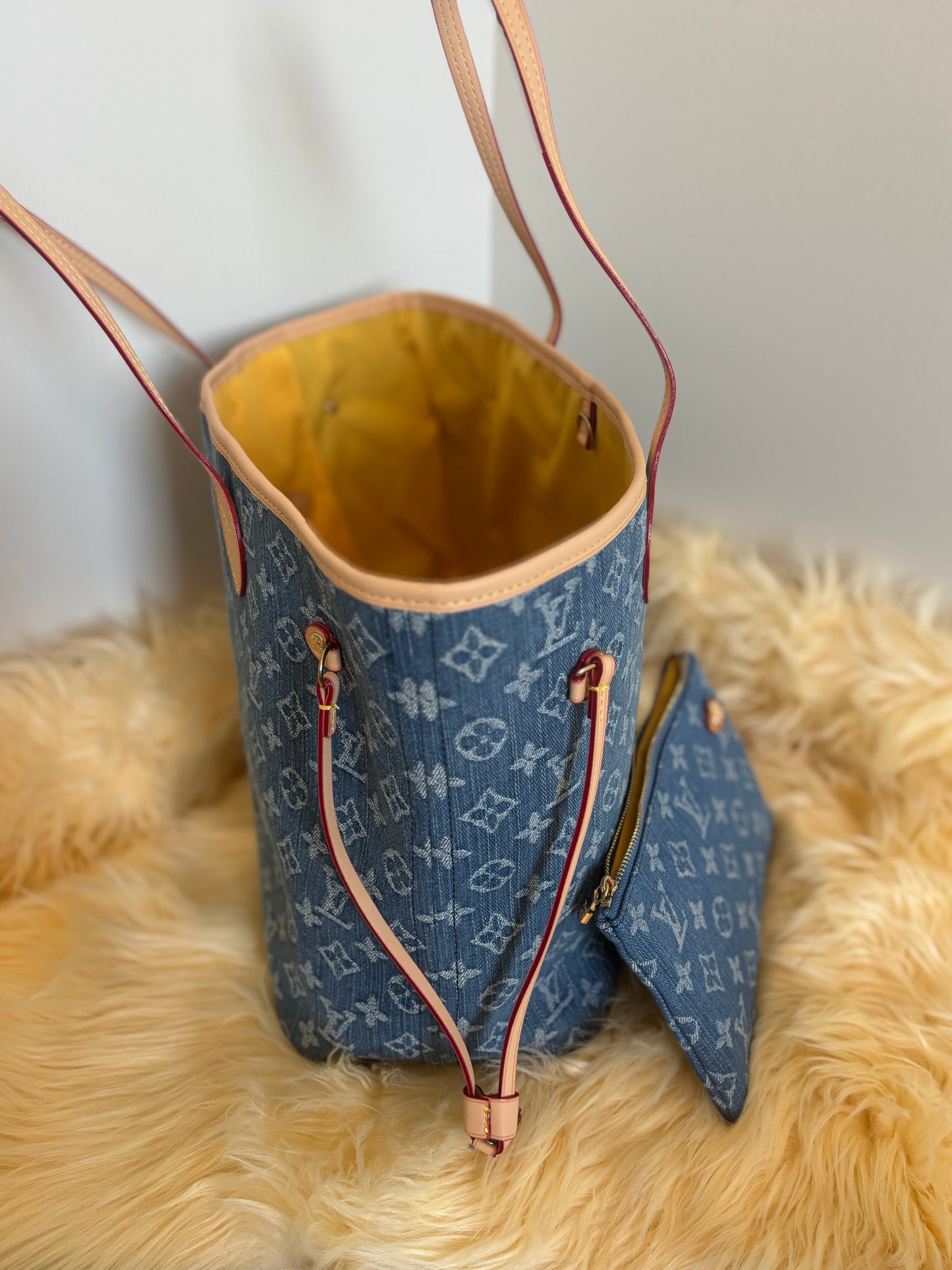 Chic Denim Monogram Tote + Wristlet โ Inspired ๐๐