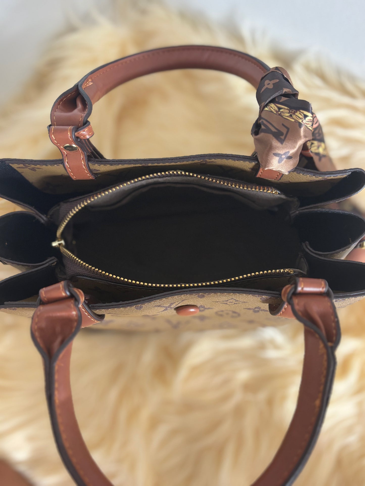 Chic Monogram City Tote โ Scarf Accent + Strap - Inspired Style- ๐