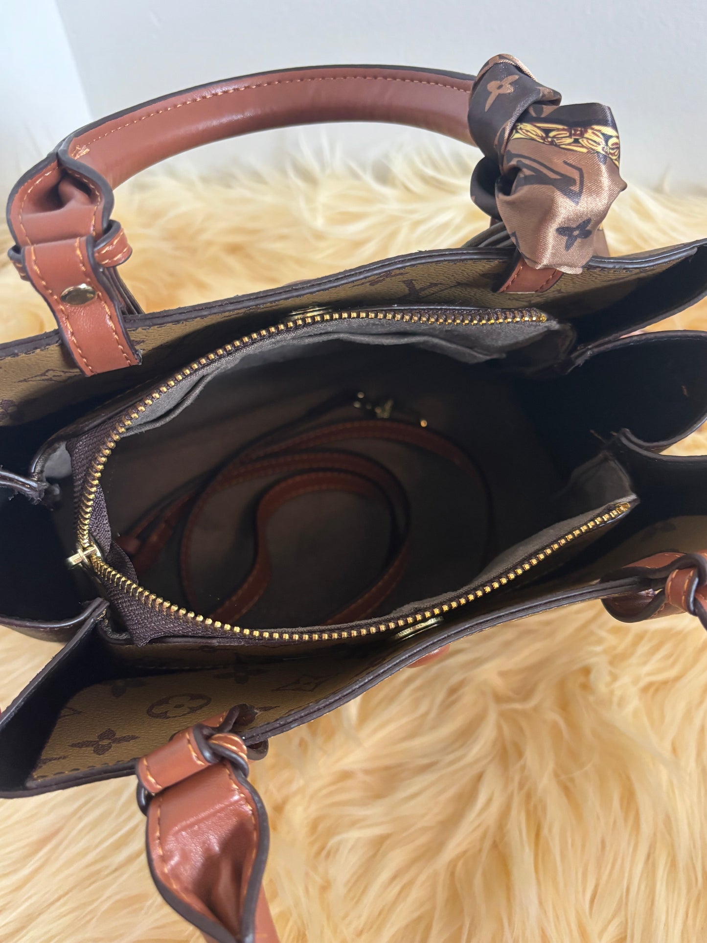 Chic Monogram City Tote โ Scarf Accent + Strap - Inspired Style- ๐