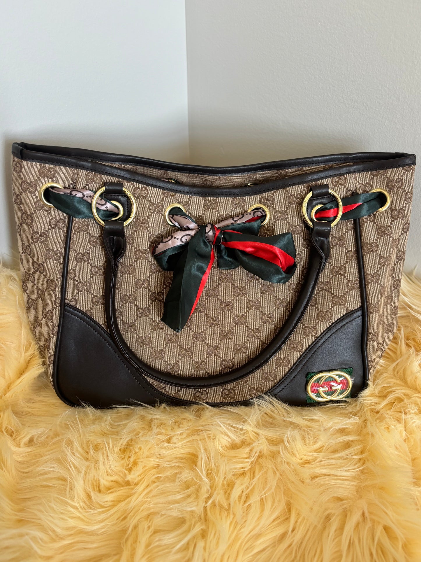 Monogram Shoulder Tote w/ Bow-Scarf Accents โ Inspired โจ๐๐