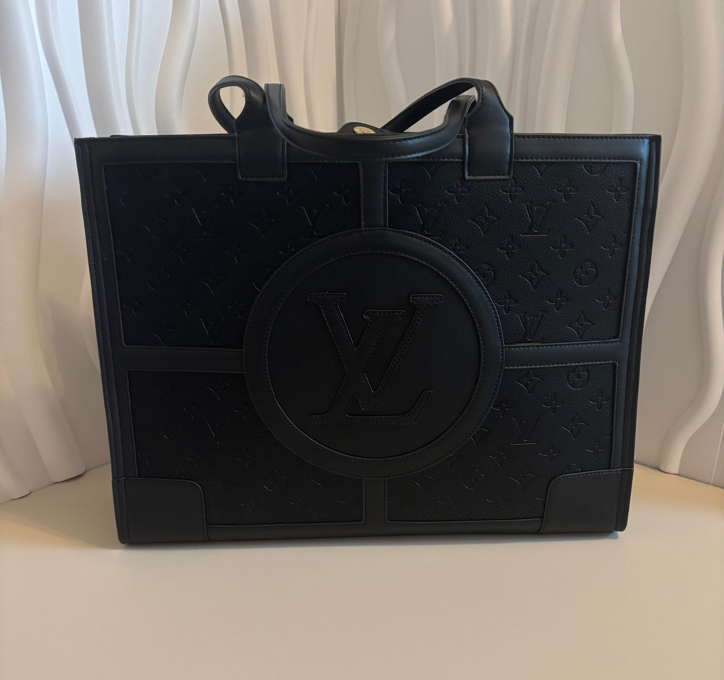Inspired Tonal Monogram Panel Shopper Tote ✨ – Matte black, major statement. ✨