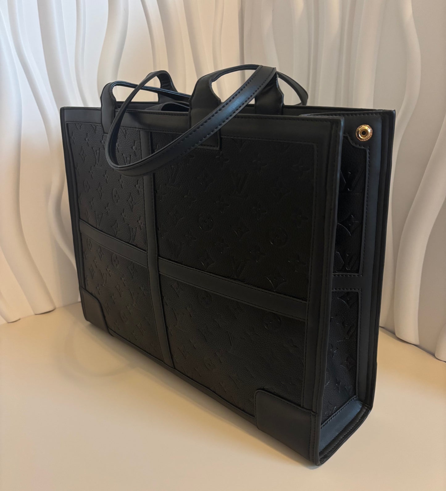Inspired Tonal Monogram Panel Shopper Tote ✨ – Matte black, major statement. ✨