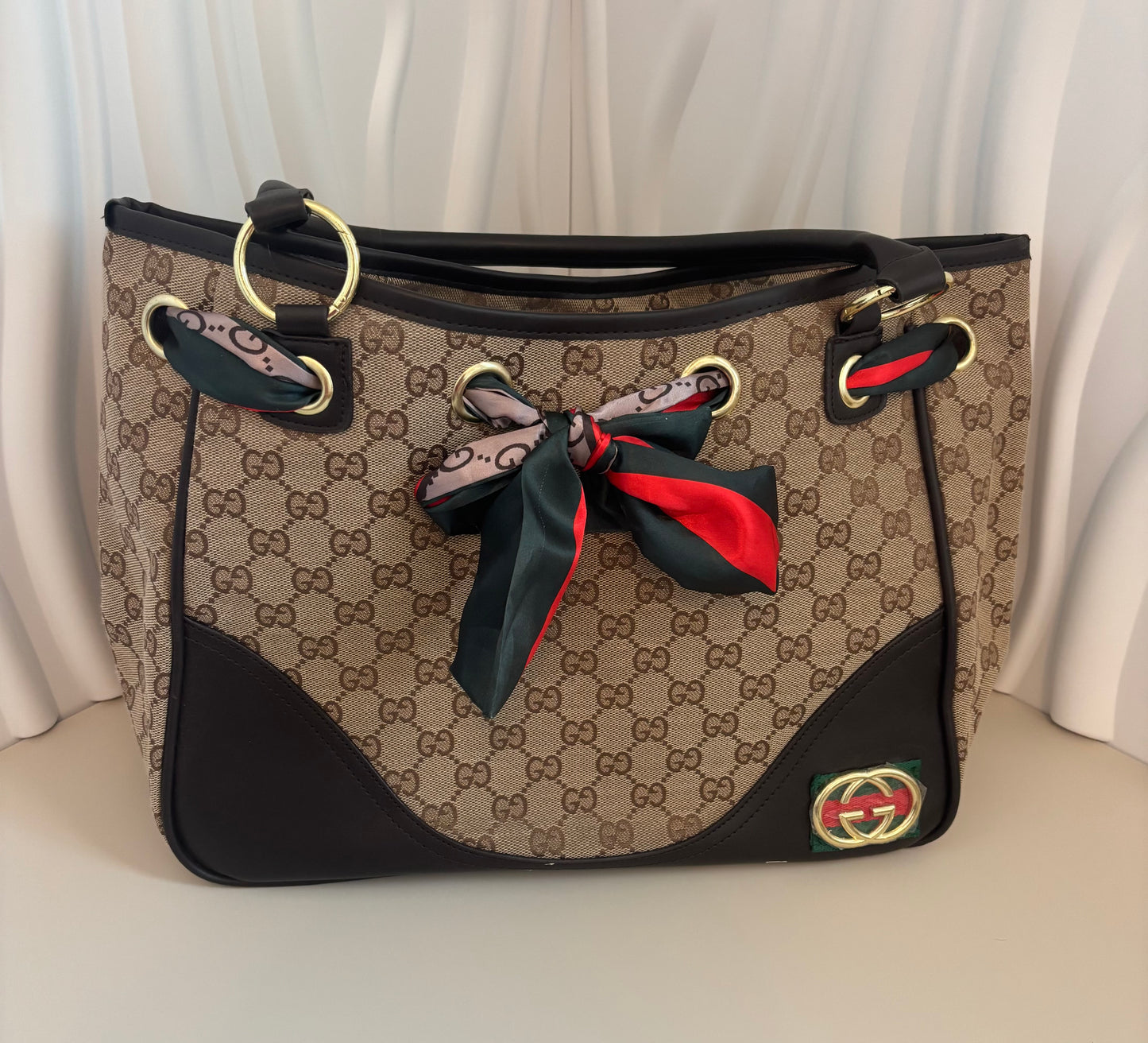 Monogram Shoulder Tote w/ Bow-Scarf Accents โ Inspired โจ๐๐