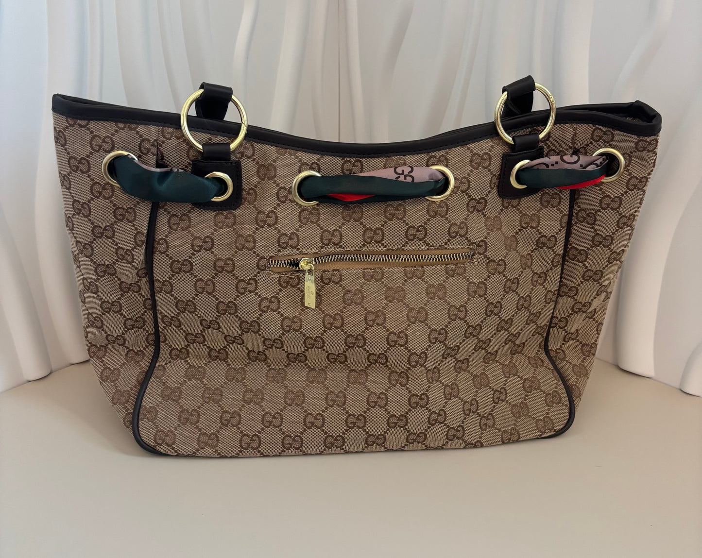 Monogram Shoulder Tote w/ Bow-Scarf Accents โ Inspired โจ๐๐
