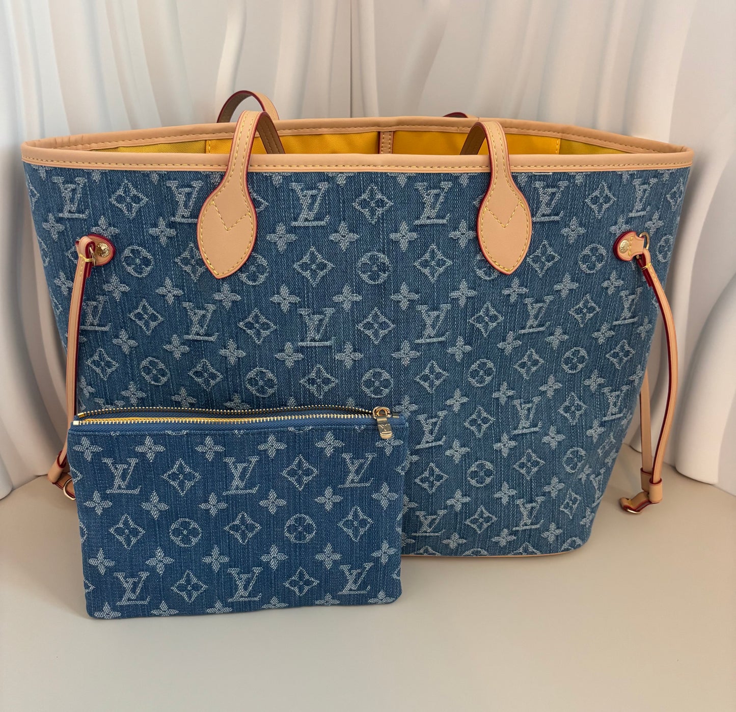 Chic Denim Monogram Tote + Wristlet โ Inspired ๐๐