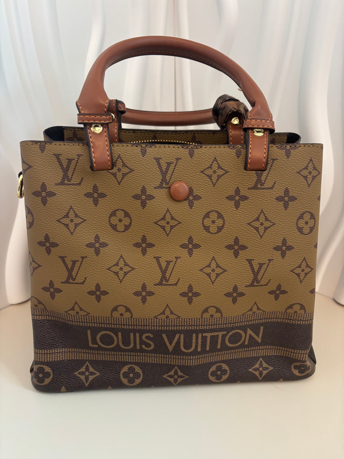 Chic Monogram City Tote โ Scarf Accent + Strap - Inspired Style- ๐
