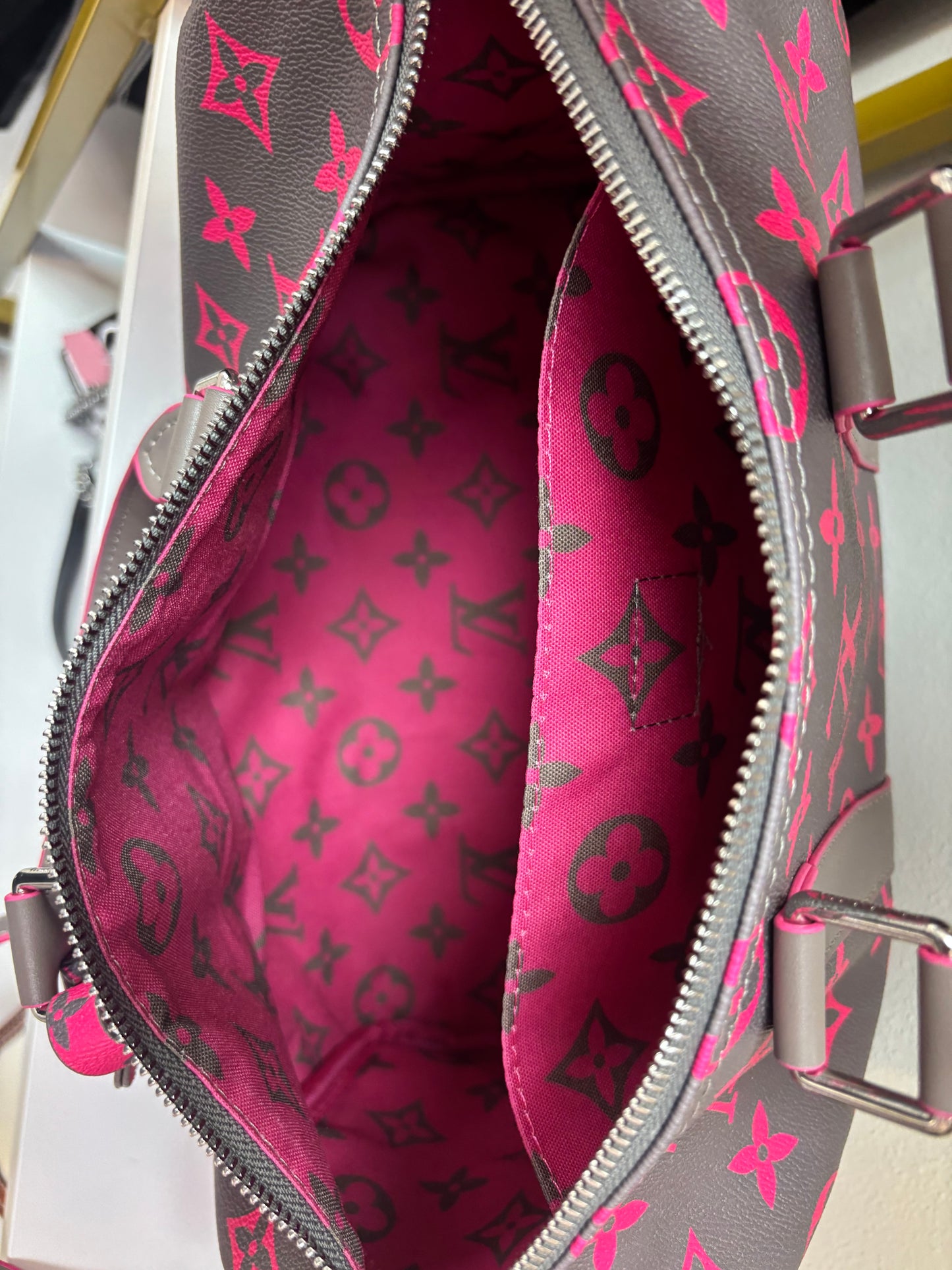 Inspired Pink & Dark Grey Monogram Luxe Travel Satchel