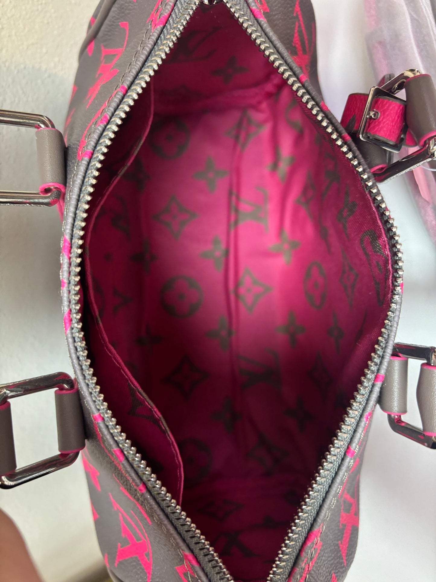 Inspired Pink & Grey Monogram Mini Luxe Satchel