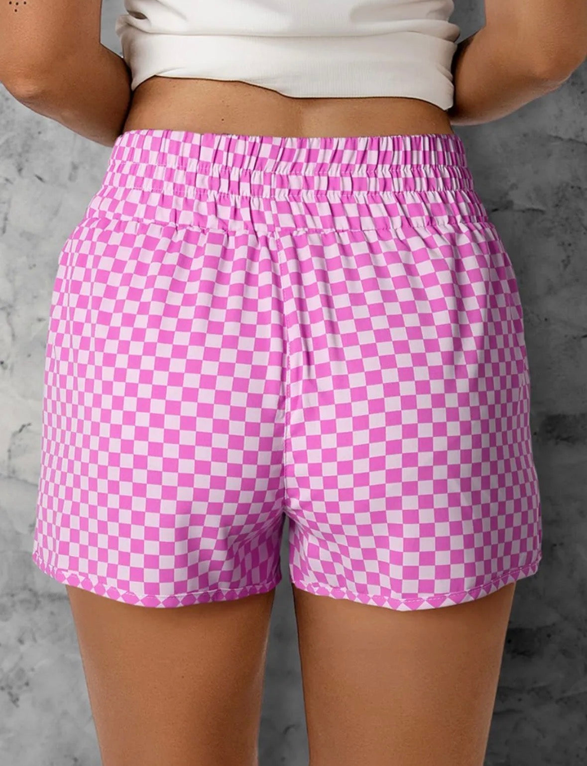Smocked Elastic Waist Checkered Shorts