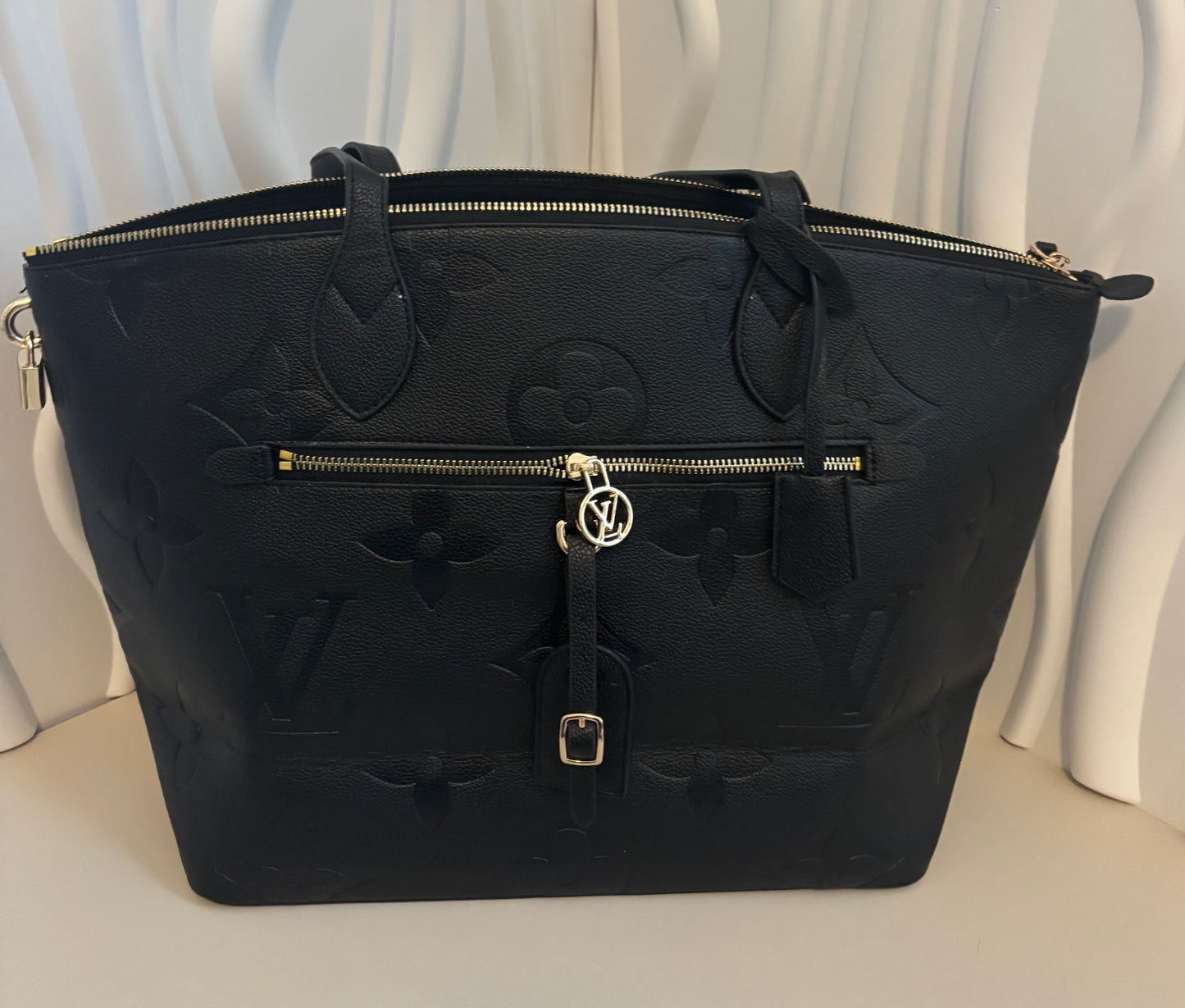 Inspired Black Embossed Monogram Tote 🖤✨