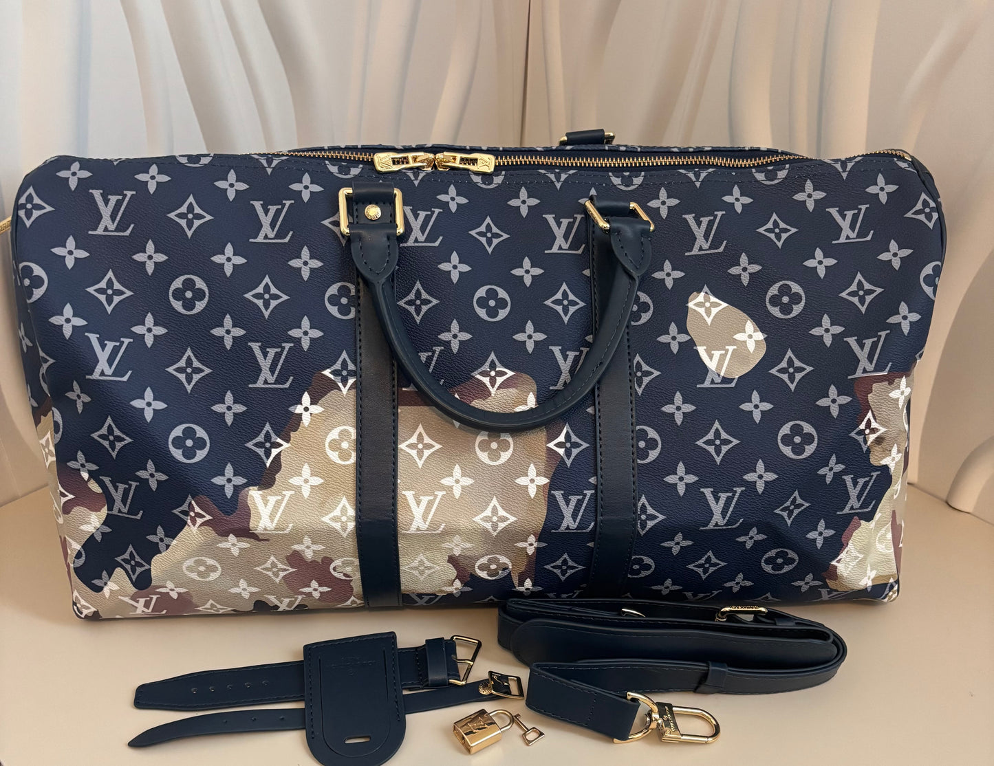 Inspired Navy Bleached Monogram Weekender Bag ๐๐