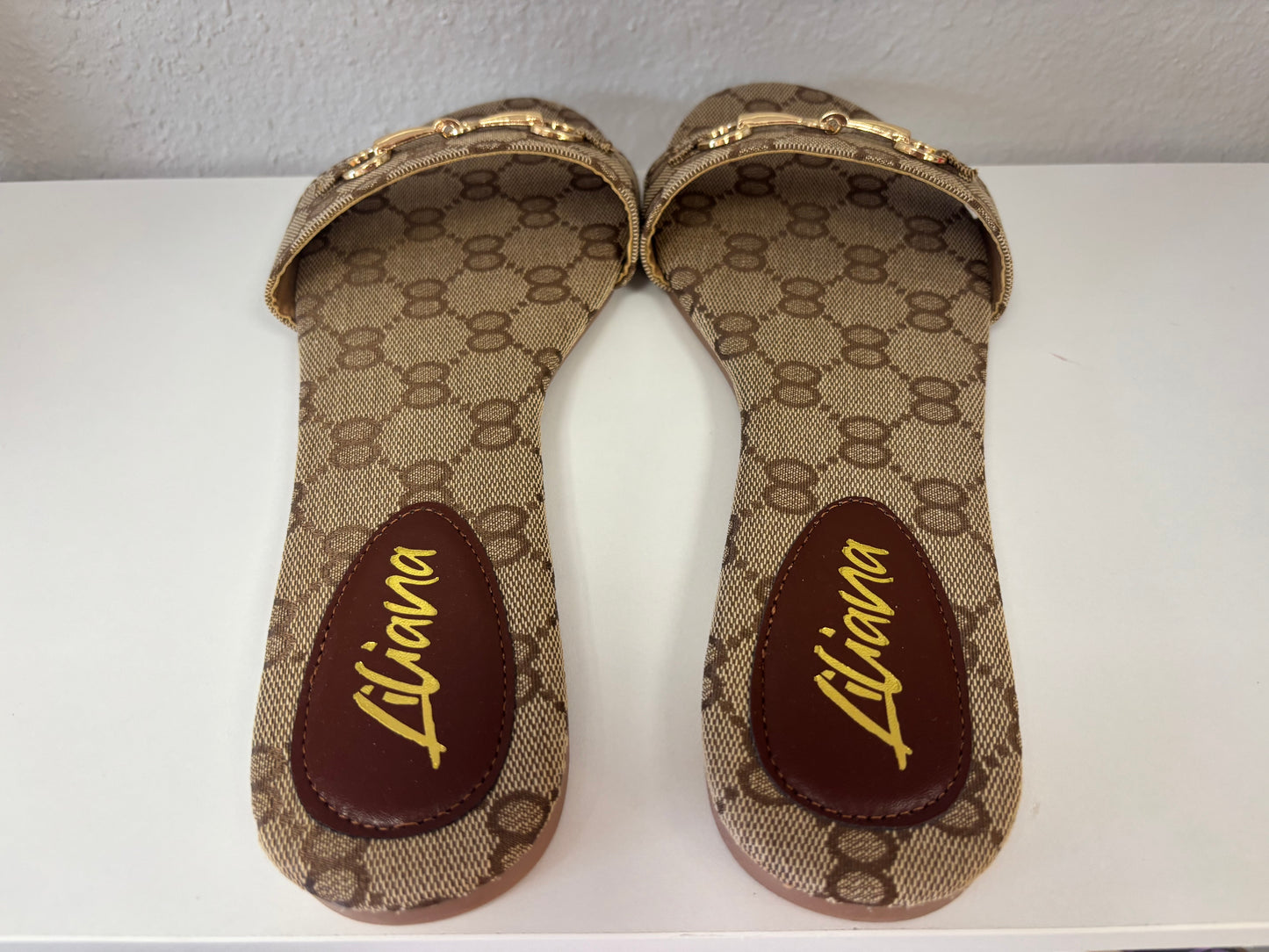 Monogram Chain Slide Sandals