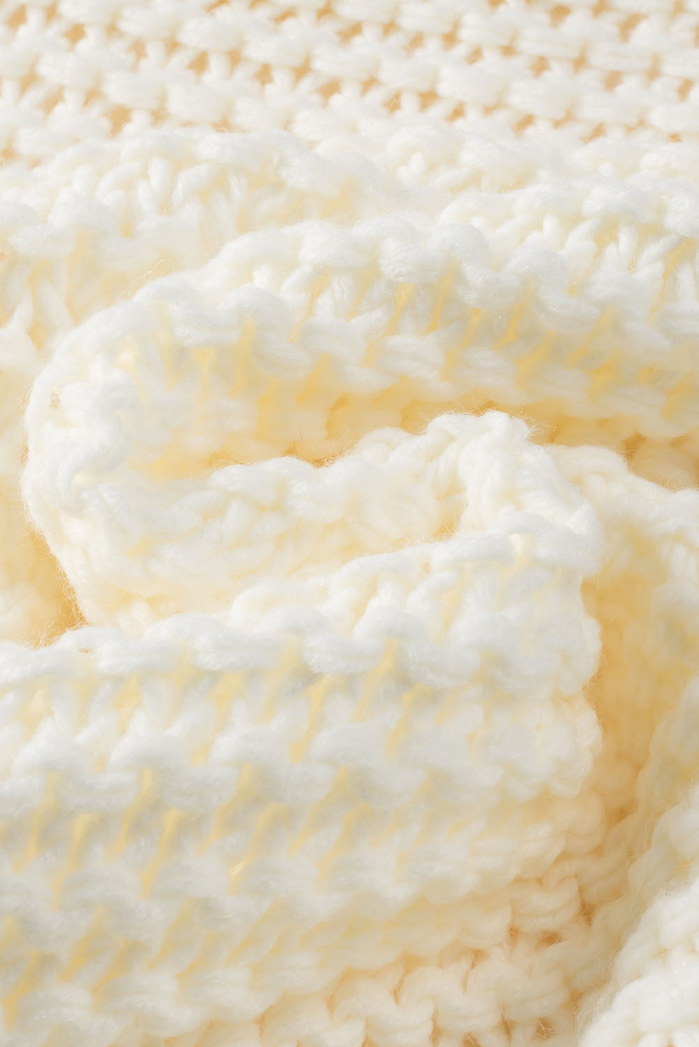 White Chunky Oversize Knit Drop Shoulder Puff Sleeve Cardigan