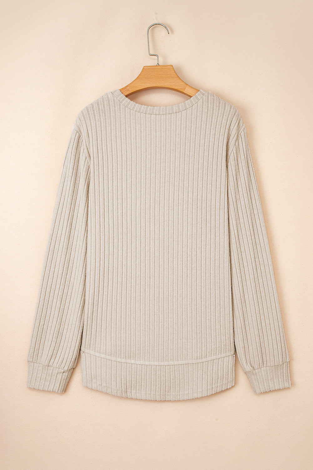 Jet Stream Ribbed Texture Round Neck Long Sleeve Rounded Hem Knit Top