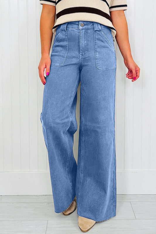 Dusk Blue Retro Washed Patch Pocket Loose Jeans