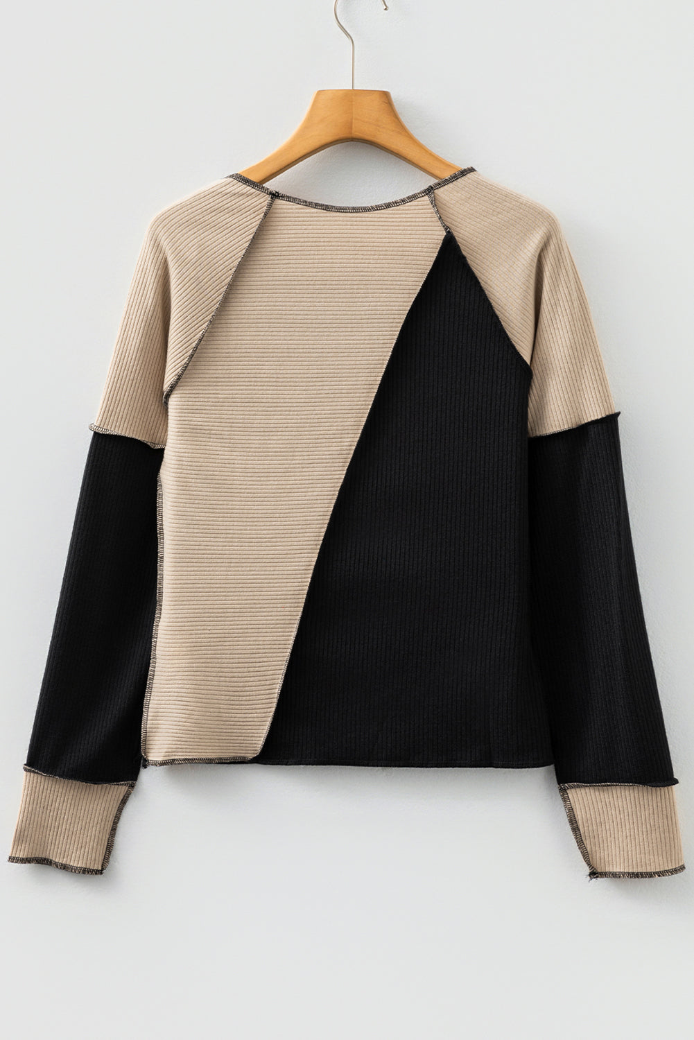 Multicolor Irregular Color Block Seaming Trim Rib Knit Top