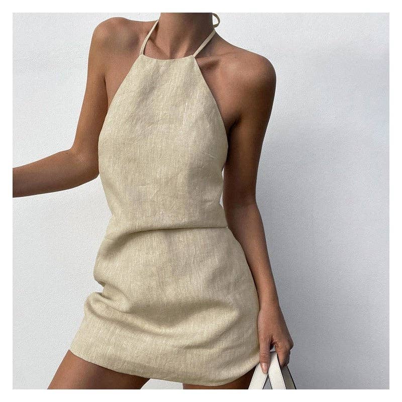 Backless Tie Neck A Line Mini Dress