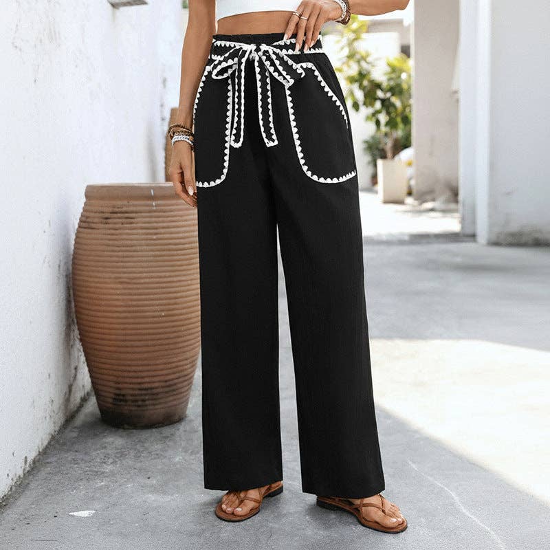 High Waist Wide Leg Drawstring Casual Pants