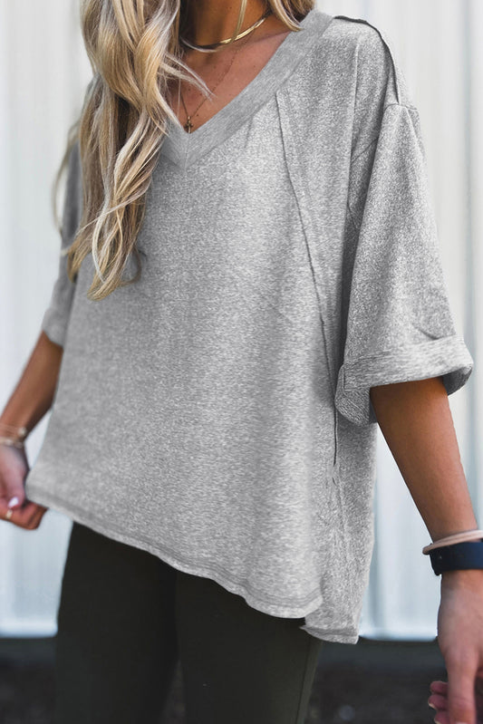 High-rise Raglan Sleeve V Neck Oversized T Shirt