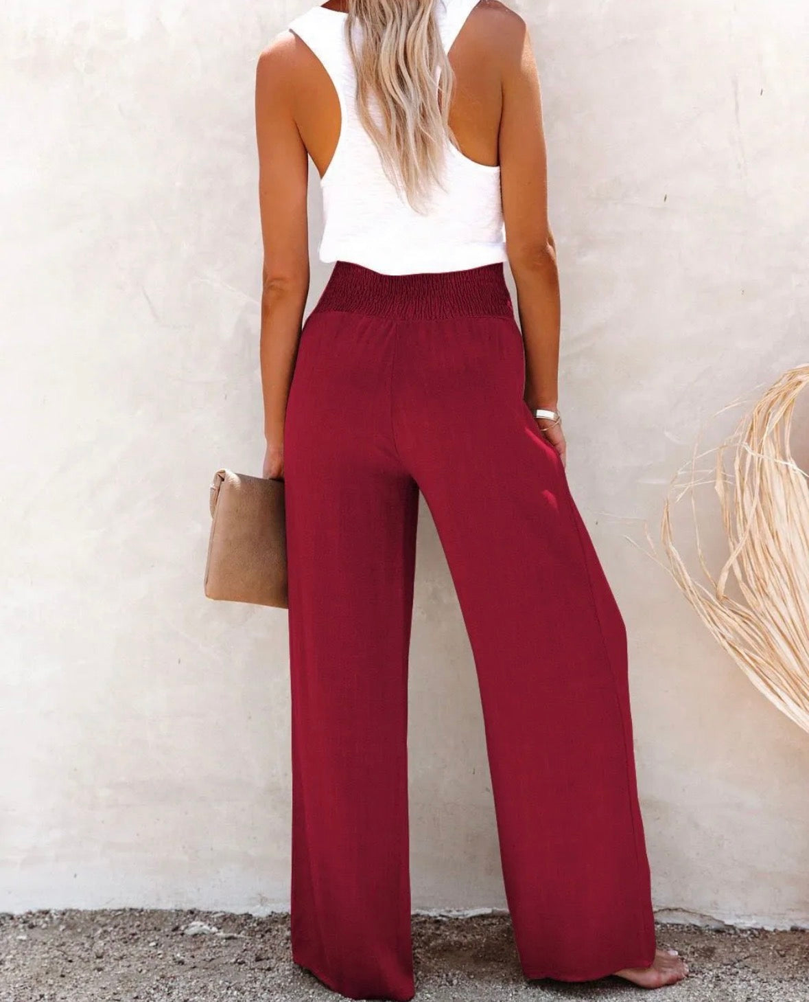 Women's Spring And Summer New Women's Pants Solid Color Cotton And Linen Elastic Loose Casual Wide Leg Women's Pants