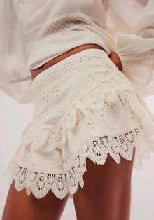 Lace Eyelet Ruffle Hem Shorts