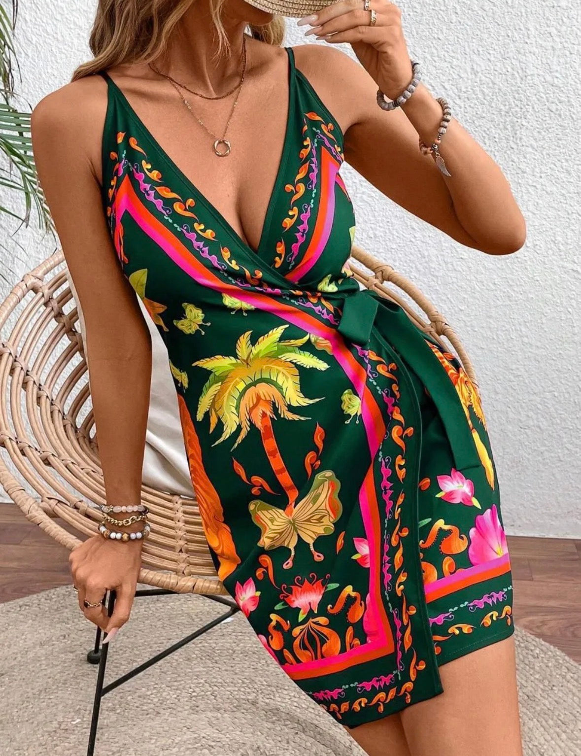 Tropical Print Summer Sleeveless Strapless European Style Dress