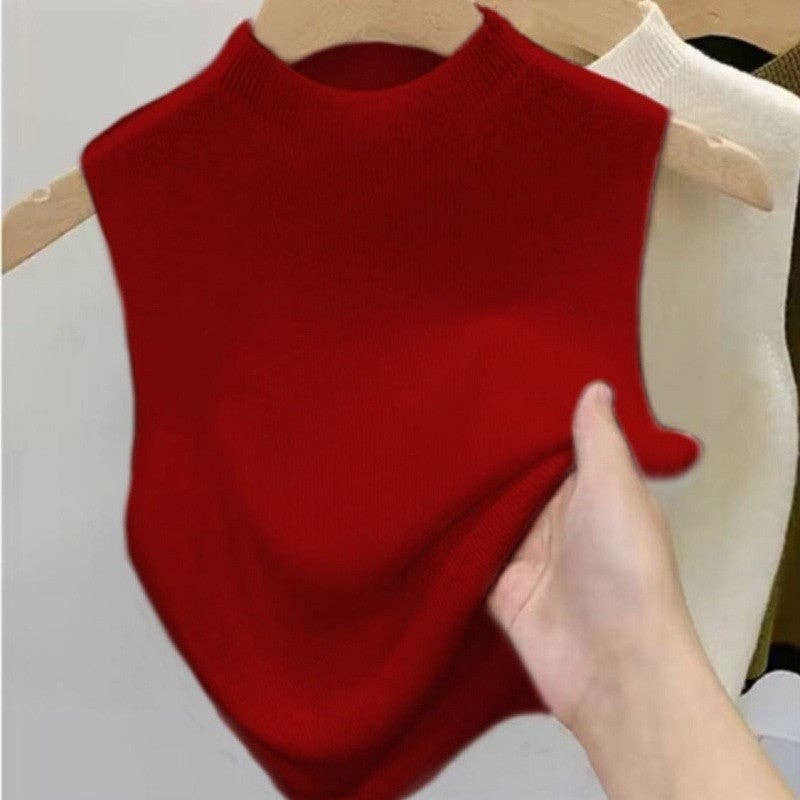 Sleeveless Knit Lightweight Sweater With Mock Neck