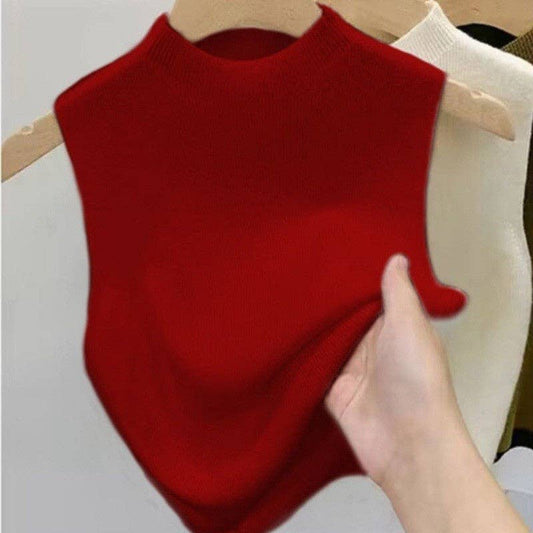 Sleeveless Knit Lightweight Sweater With Mock Neck