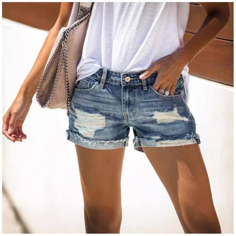 High Waist Ripped Denim Shorts
