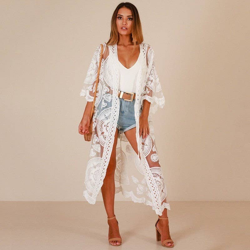 Sun Protection Cardigan With Crochet Embroidery