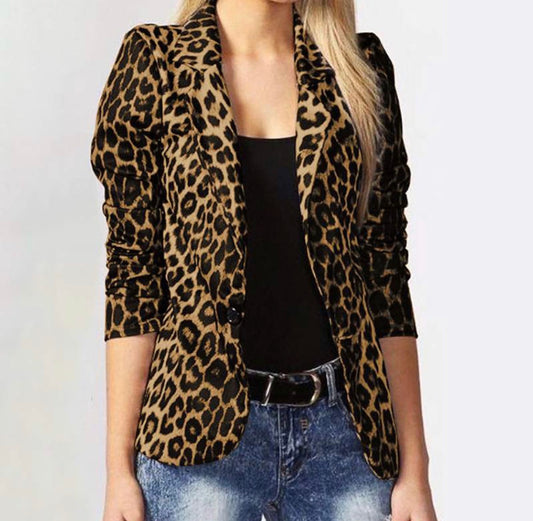 Women's Long Sleeve Blazers Printing Streetwear Leopard