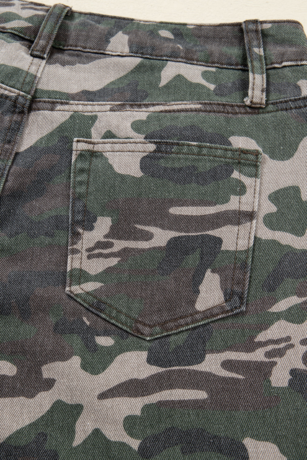 Green Camo Denim Cargo Wide Leg Pants