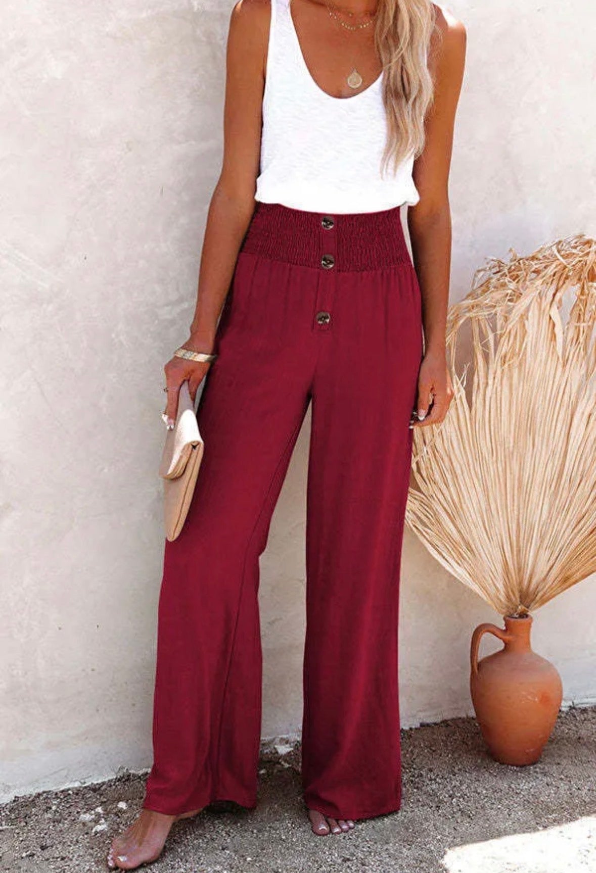 Women's Spring And Summer New Women's Pants Solid Color Cotton And Linen Elastic Loose Casual Wide Leg Women's Pants