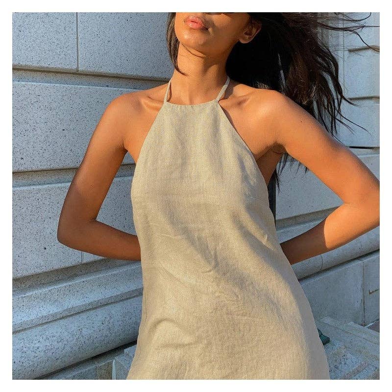 Backless Tie Neck A Line Mini Dress