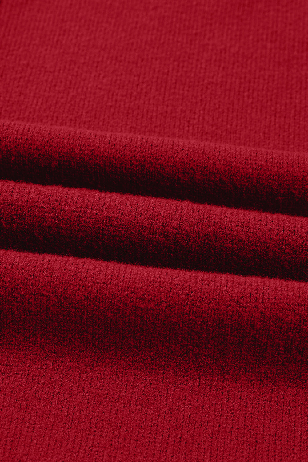 Fiery Red Ribbed High Neck Front Pockets Center Seam Sweater Dress