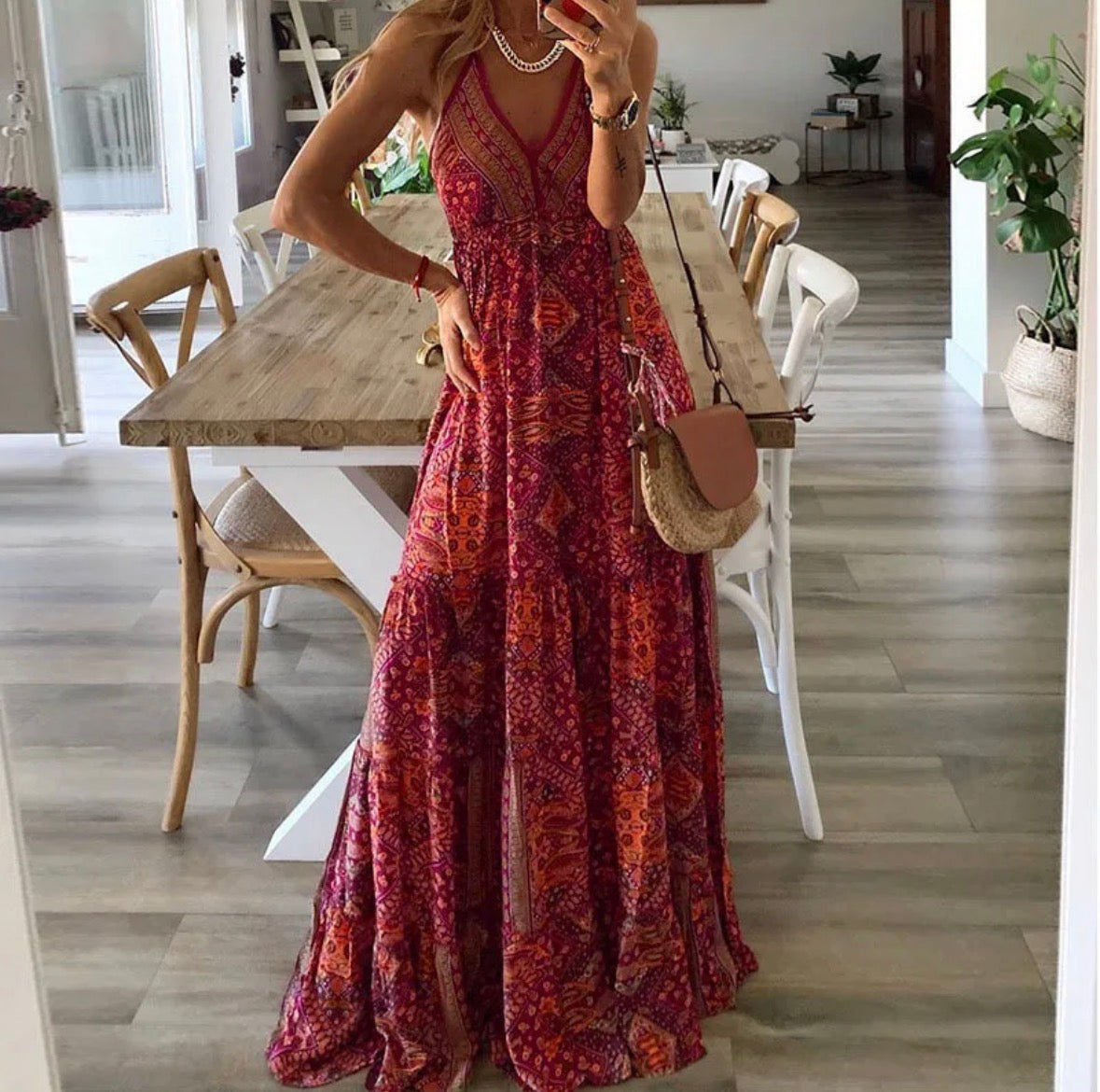 Bohemian Style Maxi Dress Women's Floral Print