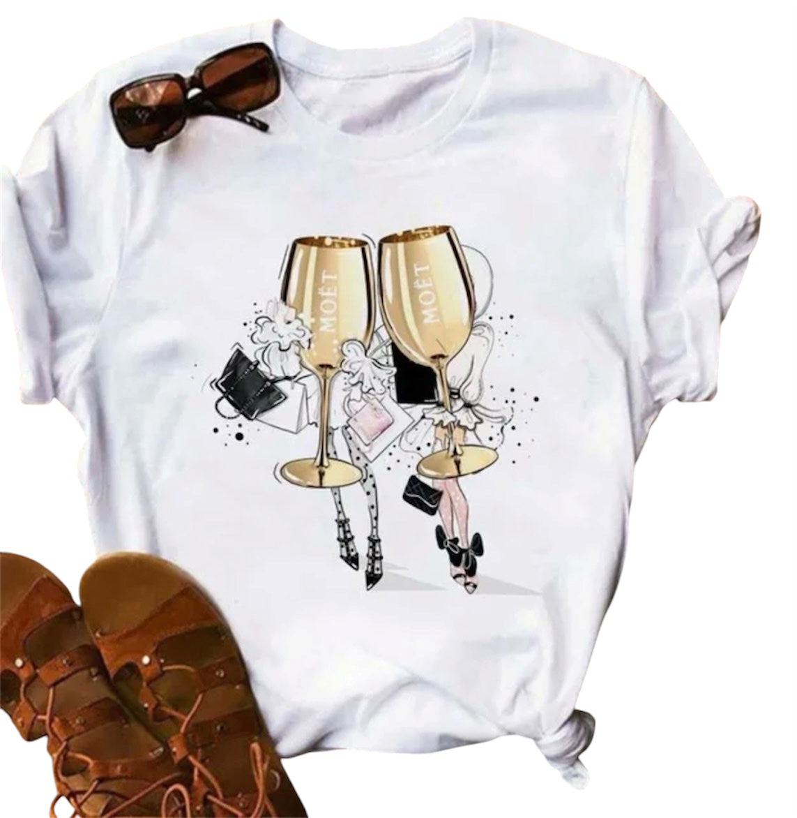 Women's T-shirt Short Sleeve T-shirts Printing Casual Butterfly Wine Glass
