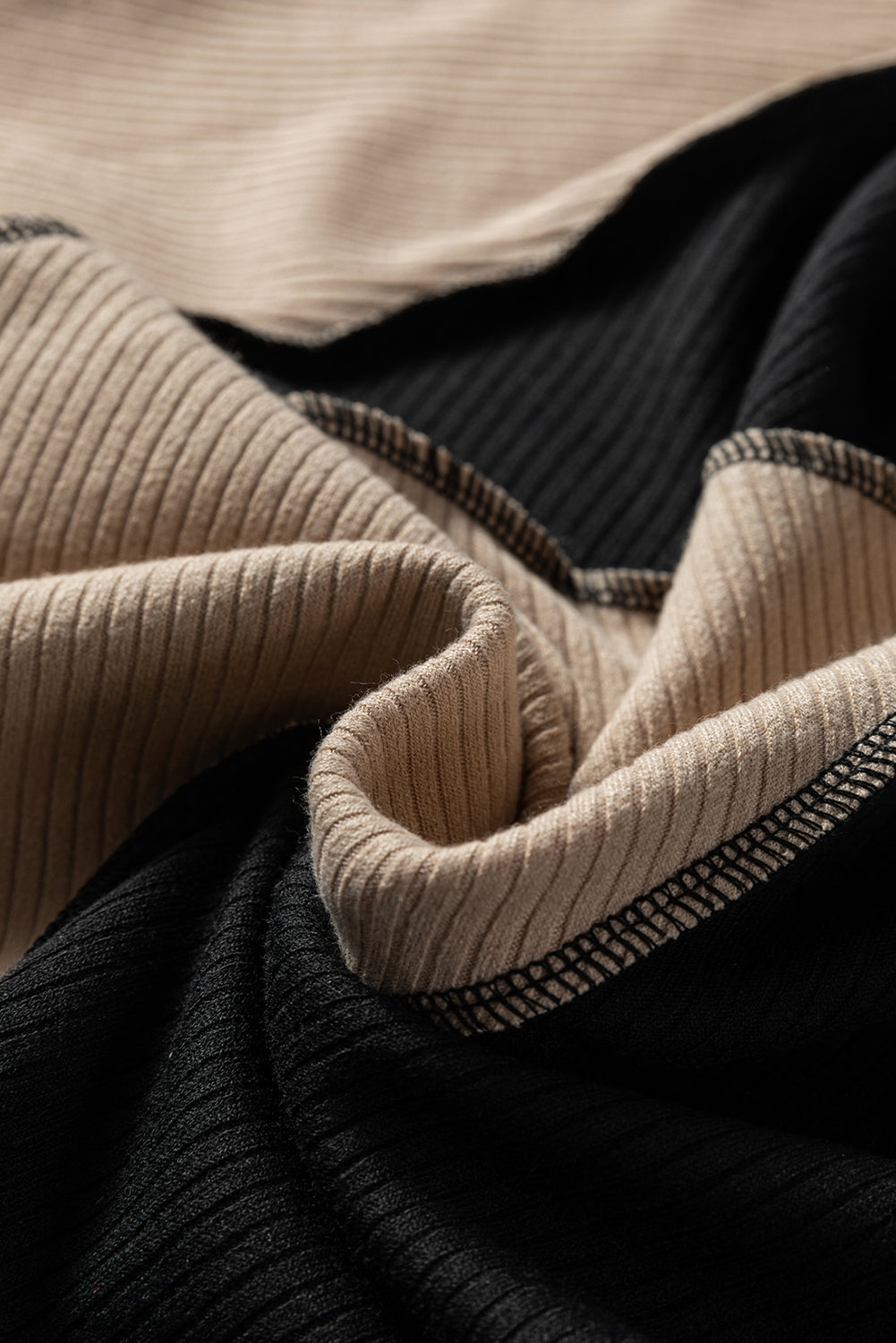 Multicolor Irregular Color Block Seaming Trim Rib Knit Top