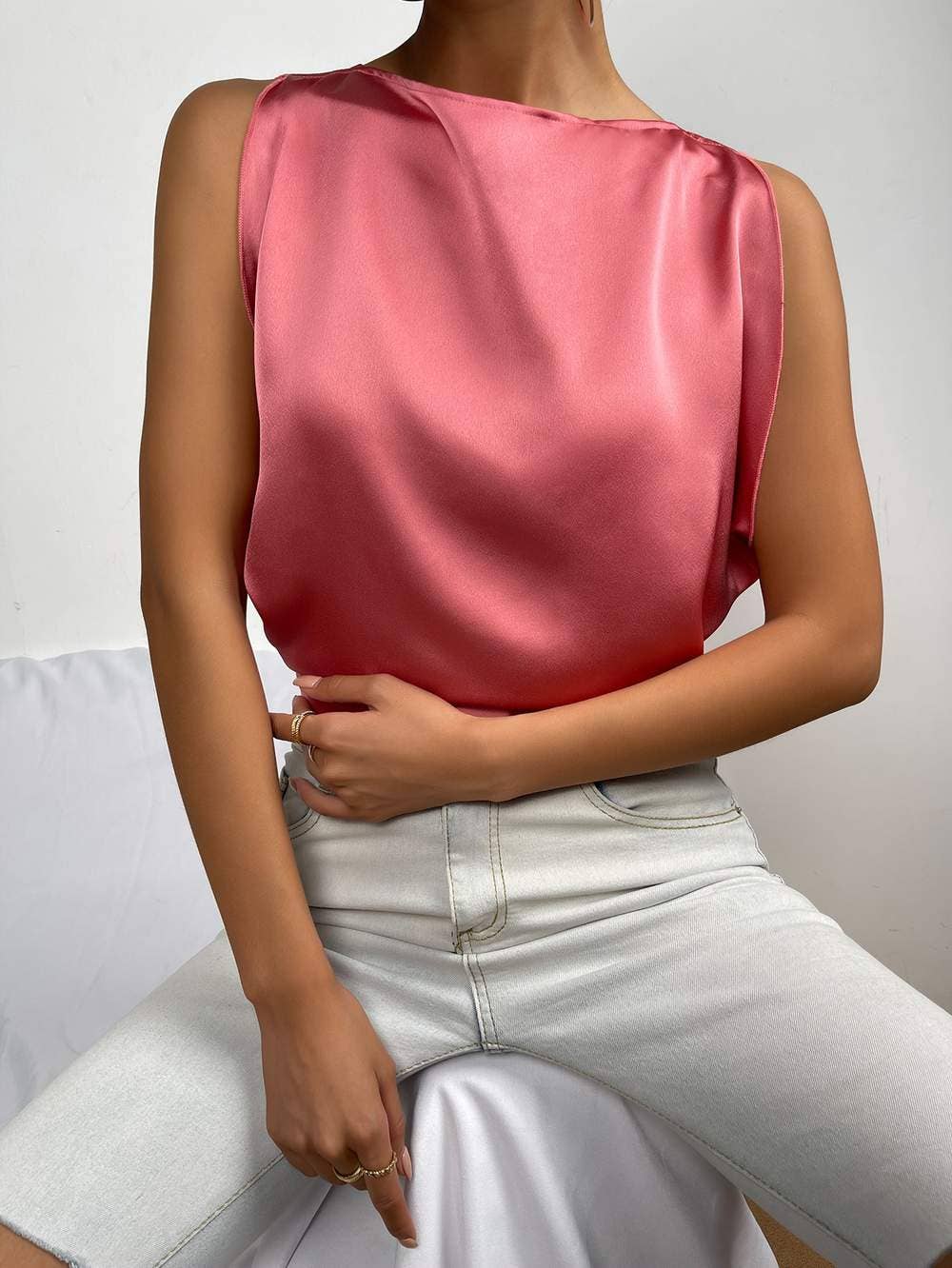 Tie back boat neck satin crop top