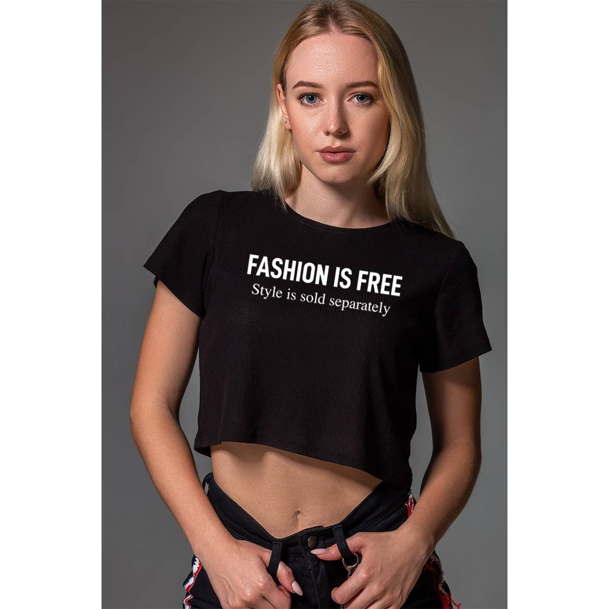 FASHION IS FREE GRAPHIC CROP TEE
