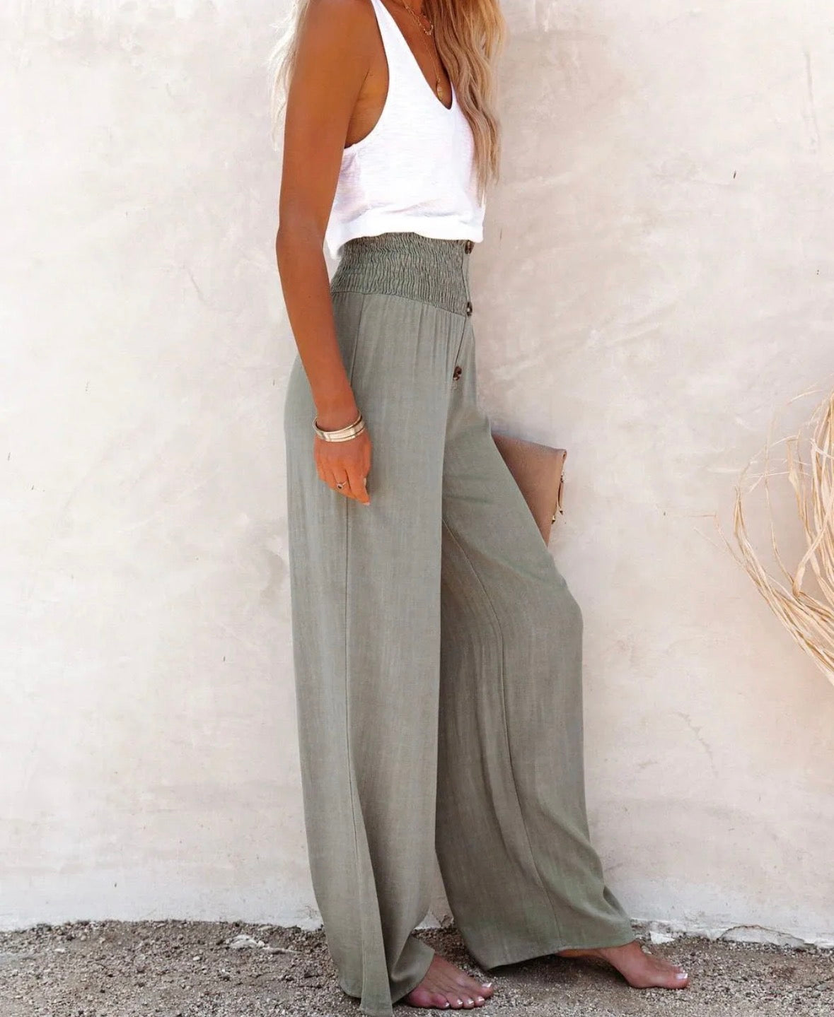 Women's Spring And Summer New Women's Pants Solid Color Cotton And Linen Elastic Loose Casual Wide Leg Women's Pants