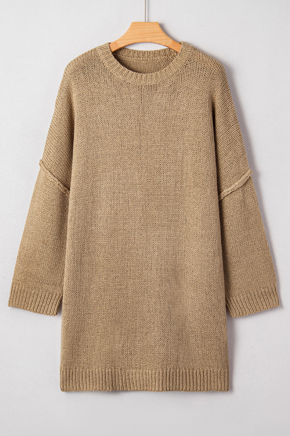 Pale Khaki Oversize Drop Shoulder Slouchy Sweater Dress