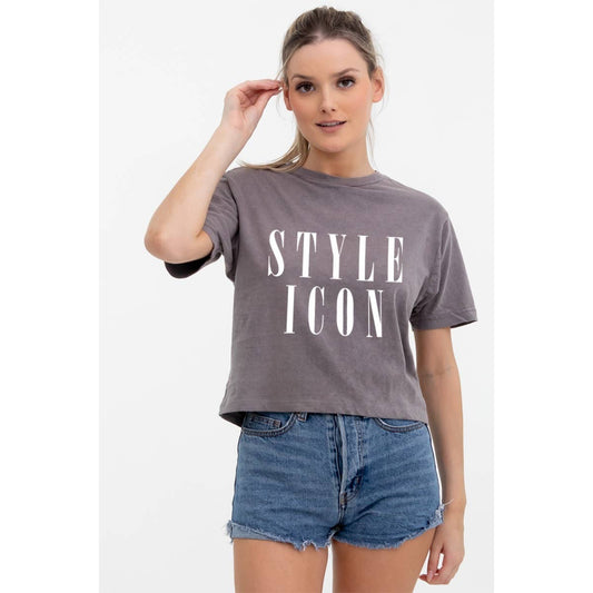 STYLE ICON GRAPHIC MINERAL WASH CROP TEE